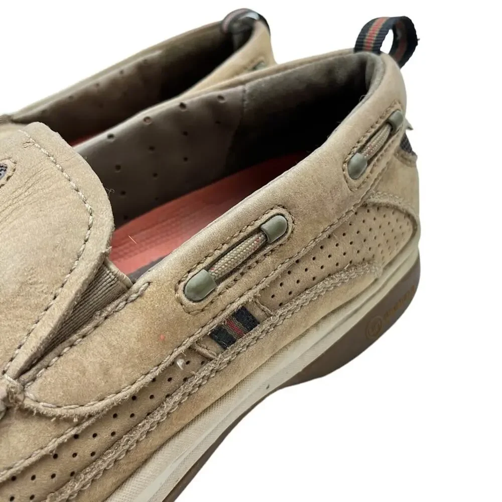 CLARKS UNSTRUCTURED Beige Tan Genuine Leather Loafers Boat Shoes Casual sz 8 M